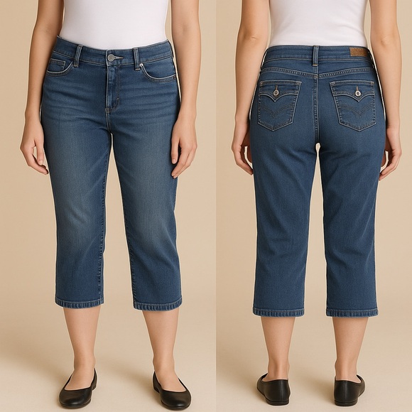 Levi’s Mid Rise Stretch Medium Wash Cropped Capri Jeans Size 32" - Picture 1 of 4